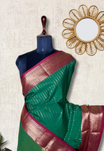 Load image into Gallery viewer, Kanchi Cotton Saree -  Deep Sea Green + Dark Wine
