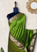 Load image into Gallery viewer, Handwoven Silk Cotton Saree - Bright Mehendi Green + Gold
