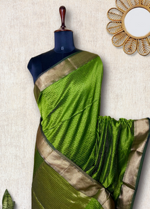 Handwoven Silk Cotton Saree - Bright Mehendi Green + Gold