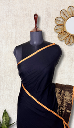 Load image into Gallery viewer, Handwoven Cotton Saree -  Charcoal Black + Gold
