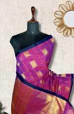 Load image into Gallery viewer, Kanchi Cotton Saree - Tyrian Purple + Cardinal Blue
