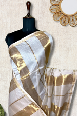 Load image into Gallery viewer, Handwoven Silk Cotton Saree - Cream + Gold
