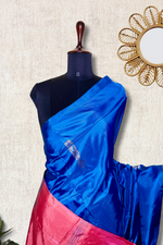 Load image into Gallery viewer, Handwoven Art Silk Saree - Tory Blue  + Hippie Pink
