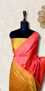 Handwoven Mangalgiri Silk Cotton Saree - Sweet Pink + Energy Yellow