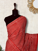 Load image into Gallery viewer, Handblock Printed Cotton Saree -  Persian Orange + Swiss White
