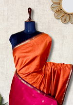 Load image into Gallery viewer, Handwoven Maheshwari Silk Cotton Saree - Orange + Cerise Red
