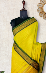 Load image into Gallery viewer, Handwoven Cotton Saree - Lime Green + Thatch Green
