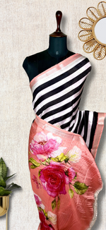 Load image into Gallery viewer, Handwoven Mangalgiri Silk Cotton Saree - Charcoal Black + Peach Pink
