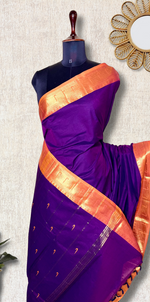 Load image into Gallery viewer, Chettinad Cotton Saree - Pigment Indigo + Rust Orange
