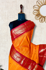 Load image into Gallery viewer, Chettinad Cotton Saree - Pumpkin Orange + Bright Red
