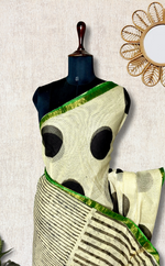 Load image into Gallery viewer, Handblock Printed Kota Doria Saree - Soft Cream  + Persian Green
