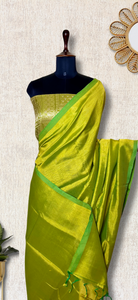 Handwoven silk cotton saree - Bold Green Yellow