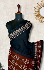 Load image into Gallery viewer, Handcrafted Cotton Saree -  Pearl Black + Dark  Brown
