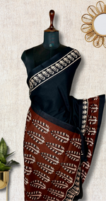 Load image into Gallery viewer, Handcrafted Cotton Saree -  Pearl Black + Dark  Brown

