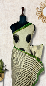 Load image into Gallery viewer, Handblock Printed Kota Doria Saree - Soft Cream  + Persian Green
