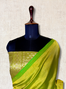 Handwoven silk cotton saree - Bold Green Yellow