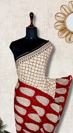 Load image into Gallery viewer, Handcrafted Cotton Saree - Peach Cream+ Persian Red

