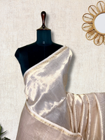 Load image into Gallery viewer, Handwoven Maheshwari Silk Cotton Saree - Ice White + Golden Glow
