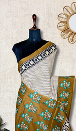 Load image into Gallery viewer, Handcrafted Cotton Saree - Soft Cream + Medium Brown
