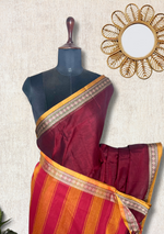 Load image into Gallery viewer, Narayanpet Cotton Saree - Persian Maroon + Dull Orange

