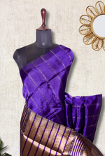 Load image into Gallery viewer, Handwoven Mangalgiri Silk Cotton Saree - Medium Purple + Pastel Brown
