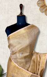 Load image into Gallery viewer, DIVA-Handwoven Metallic Linen Tissue Saree - Sandal Gold
