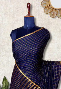 Handwoven Cotton Saree -  Russian Black + Gold