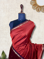 Load image into Gallery viewer, Handwoven Maheshwari Silk Cotton Saree -  Mexican Orange + Flush Maroon
