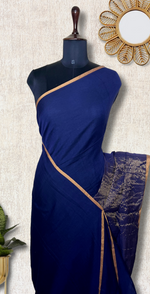 Load image into Gallery viewer, Handwoven Cotton Saree -  Persian Blue + Gold
