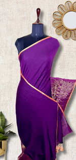Load image into Gallery viewer, Handwoven Cotton Saree -  Electric Purple + Gold

