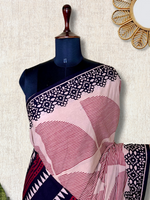 Load image into Gallery viewer, Handblock Printed Cotton Saree - Soft Peach + Mulberry Red
