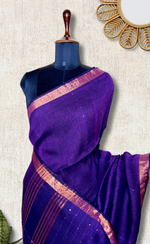 Load image into Gallery viewer, Handwoven Linen Saree -  Eggplant Purple + Gold
