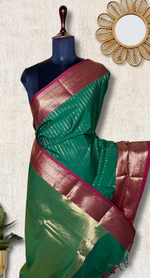 Load image into Gallery viewer, Kanchi Cotton Saree -  Deep Sea Green + Dark Wine
