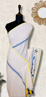 Load image into Gallery viewer, Handwoven Cotton Saree - Pearl White
