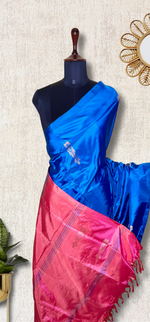 Load image into Gallery viewer, Handwoven Art Silk Saree - Tory Blue  + Hippie Pink
