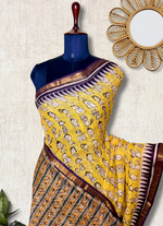 Load image into Gallery viewer, Handblock Printed Kota Doria Saree - Mustard Yellow + Pearl Black
