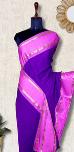Load image into Gallery viewer, Handwoven Cotton Saree - Electric Violet + Flamingo Pink
