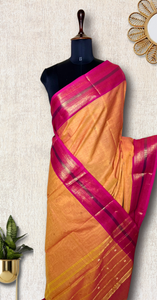 Chettinad Cotton Saree -  Bright Sun + Crimson Pink