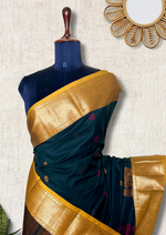 Load image into Gallery viewer, Kanchi Cotton Saree - Deep Green + Fuel Yellow
