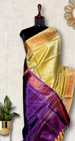 Load image into Gallery viewer, Handwoven Art Silk Saree - Texas Gold + Wine Berry
