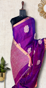 Load image into Gallery viewer, Handwoven Linen Saree - Disco Violet + Zari
