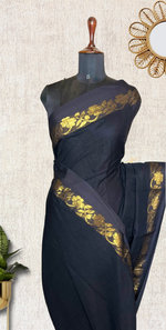 Load image into Gallery viewer, Handwoven Cotton Saree - Pearl Black + Golden Zari
