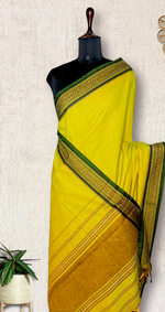 Load image into Gallery viewer, Handwoven Cotton Saree - Lime Green + Thatch Green
