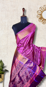 Load image into Gallery viewer, Handwoven Art Silk Saree - Vivid Violet + Persian Indigo
