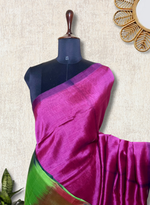 Handwoven Silk Cotton Saree - Medium Red Violet +  Sea Green