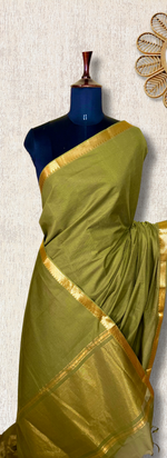 Load image into Gallery viewer, Handwoven Mangalgiri Cotton Saree -  Lemon Ginger + Gold
