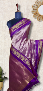 Load image into Gallery viewer, Silk Cotton Saree - Dusty Gray  + Violet Eggplant
