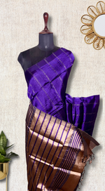 Load image into Gallery viewer, Handwoven Mangalgiri Silk Cotton Saree - Medium Purple + Pastel Brown
