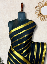 Load image into Gallery viewer, Handwoven Cotton Saree -  Black Pearl + Shimmer Gold
