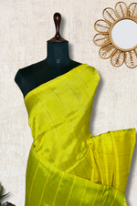Load image into Gallery viewer, Handwoven Mangalgiri Silk Cotton Saree - Canary Yellow + Swamp Green

